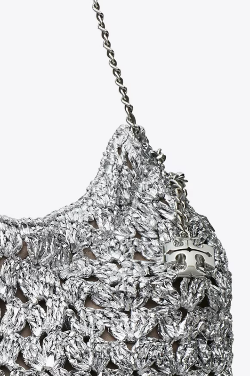 Tory Burch Fleming Woven Mini Hobo Bag Silver 169123-040