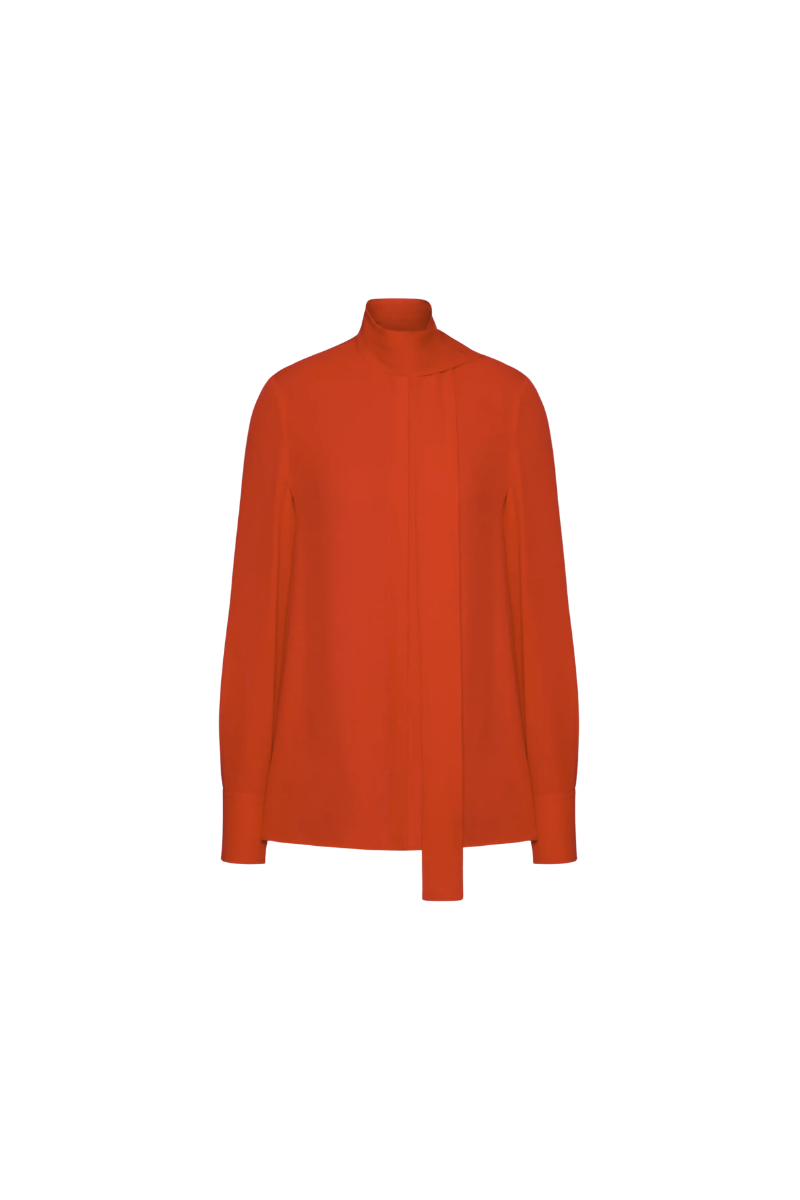 Valentino Tie-Neck Silk Georgette Blouse Off Orange 4B3AB3Y31MH_OFI