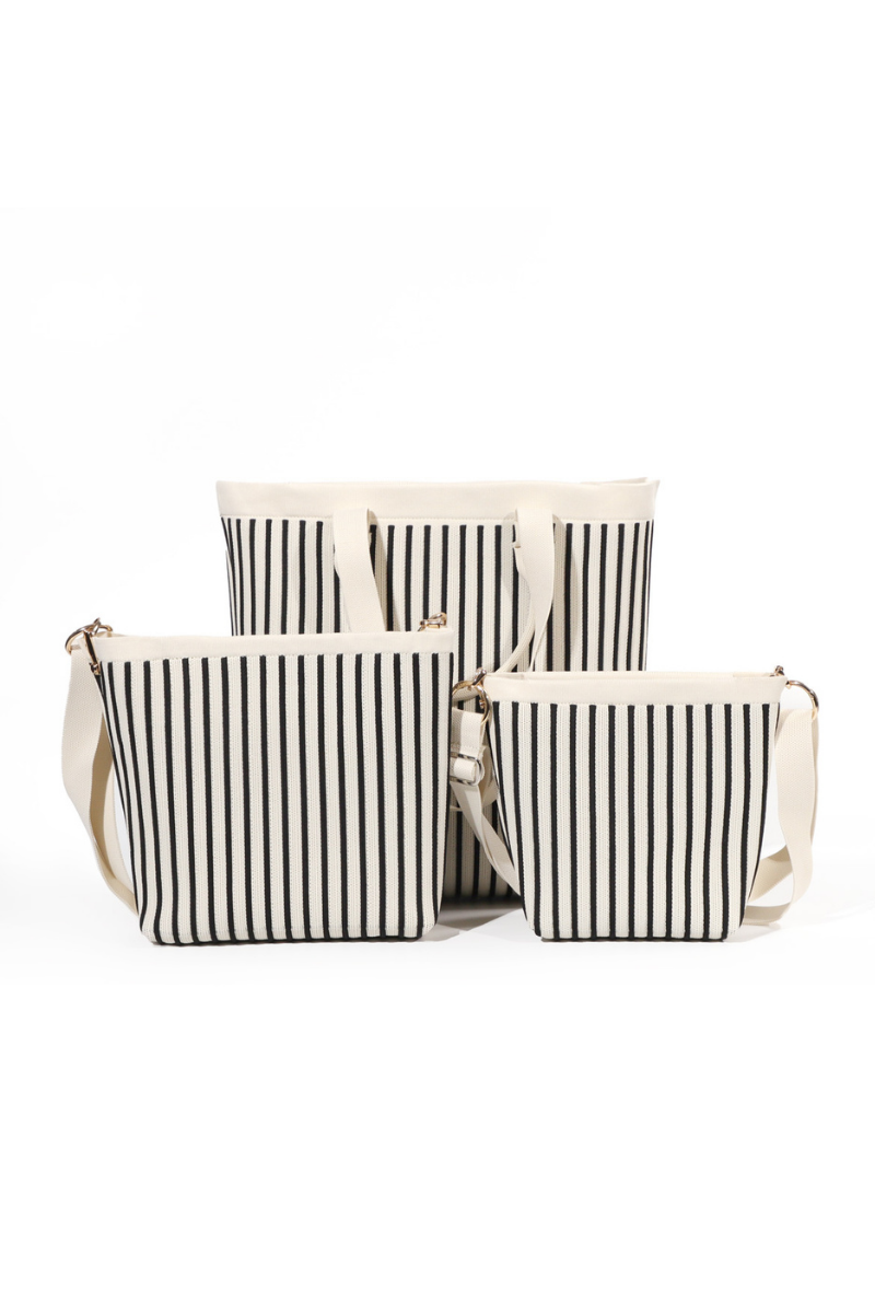 Max Simple Striped Knit Tote Bag-Black/White