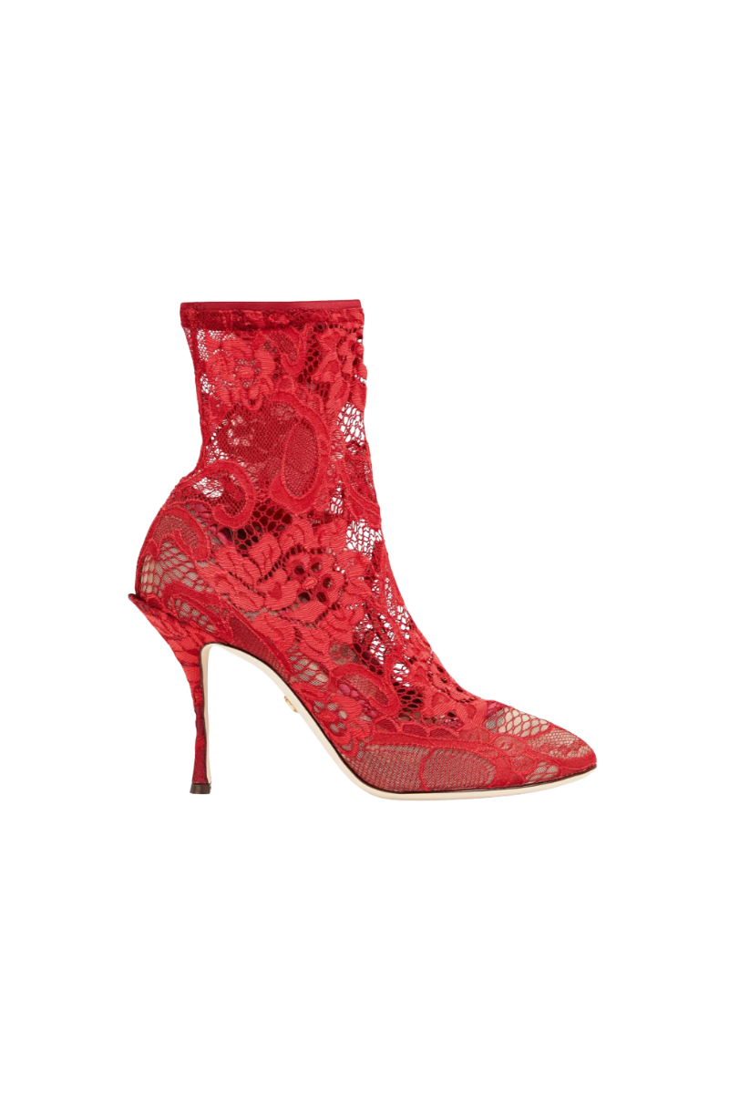 Dolce & Gabbana Stretch Lace Boot Red