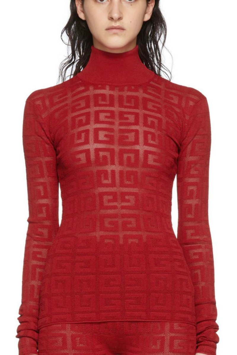 Givenchy 16Gg Lace Monogram Stretch Sweater_Red
