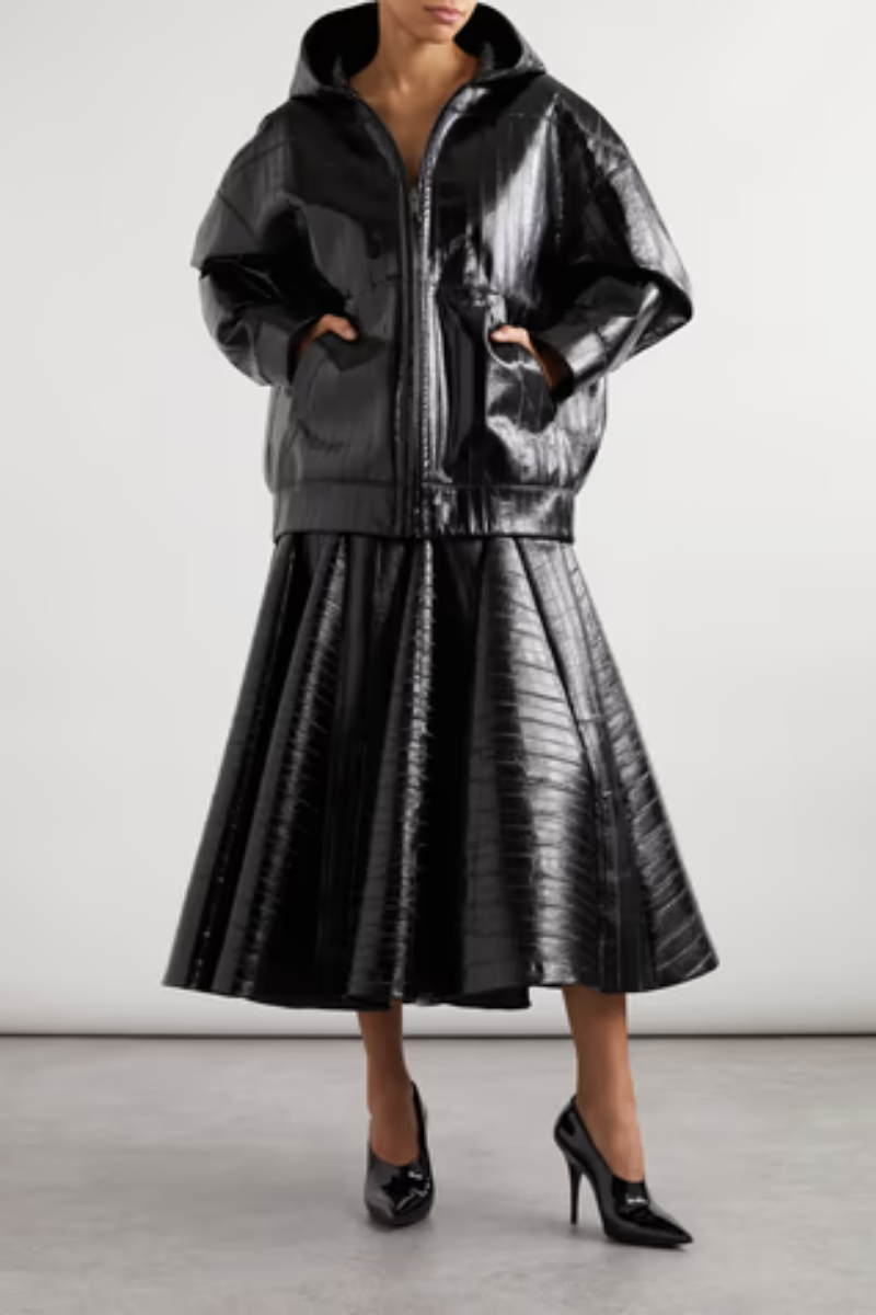 Valentino Garavani Leather A-Line Midi Skirt