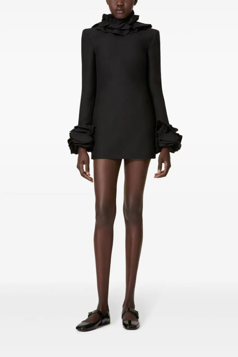 Valentino Garavani Long-Sleeve Ruffled Mini Dress