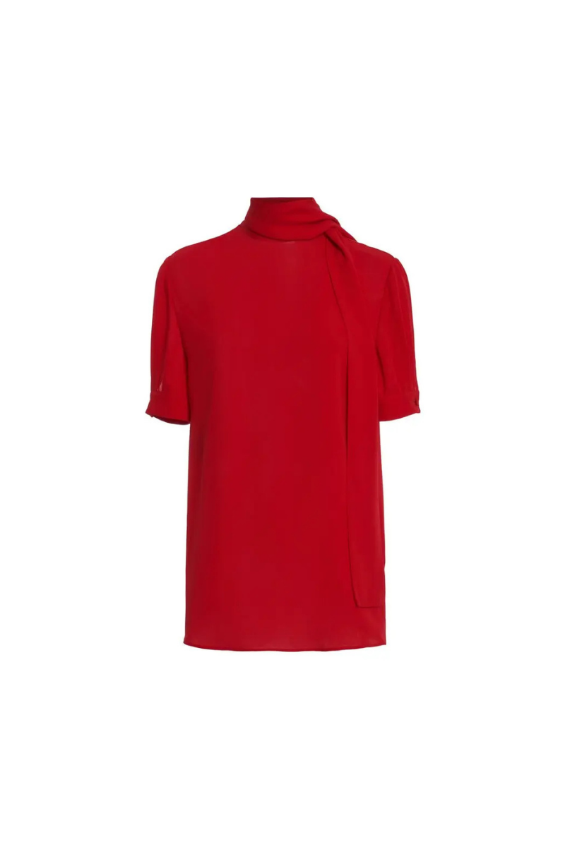 Valentino Garavani high neck silk georgette top in rosso