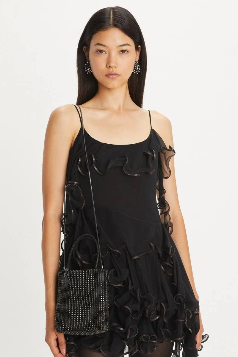 Tory Burch Night Owl Crystal Embellished Black Mini Tote Black 152420-001