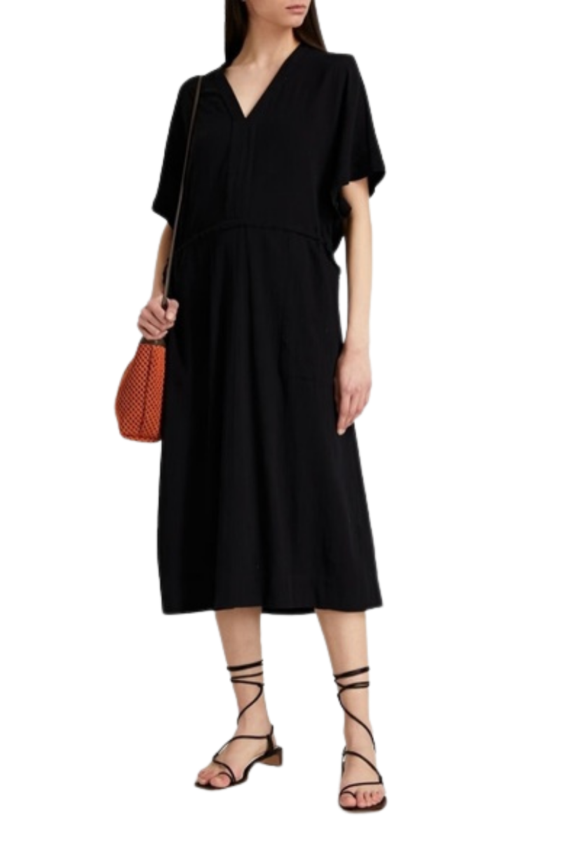 Rag & Bone Women's V-Neck Dress showcased in black, featuring a minimalist silhouette and relaxed elegance.