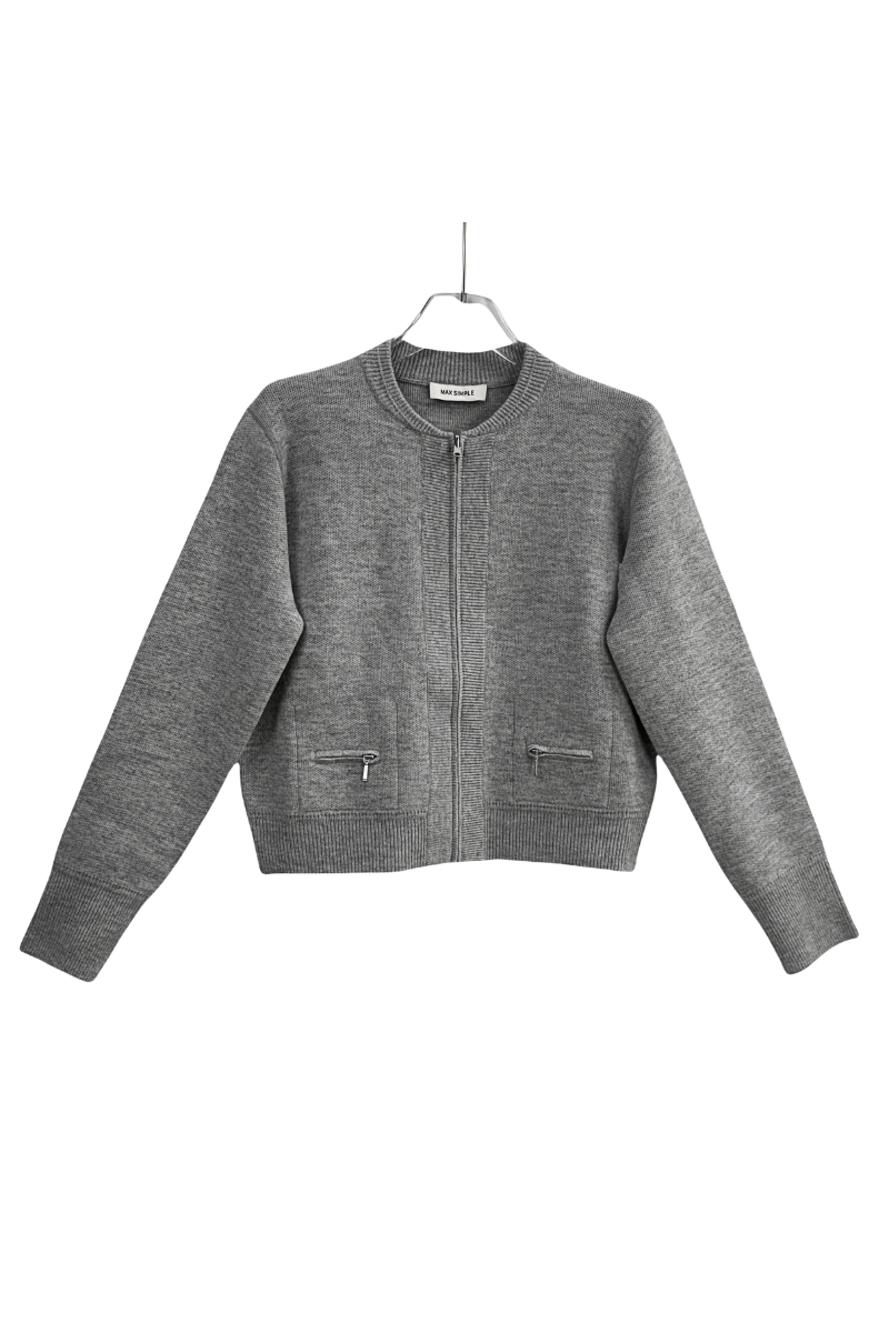 Max Simple Zip-Front Wool Elegant Coat Grey