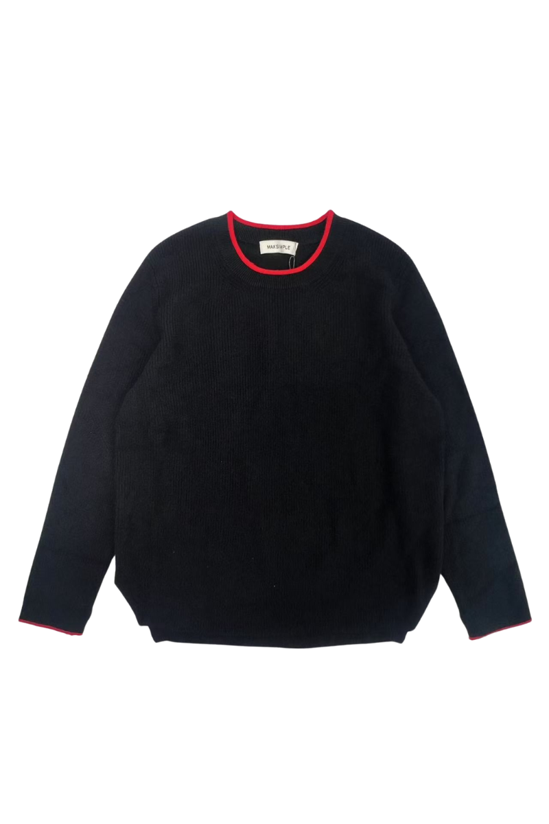 Max Simple Red-trimmed Cashmere Pullover Black MSBC251365B