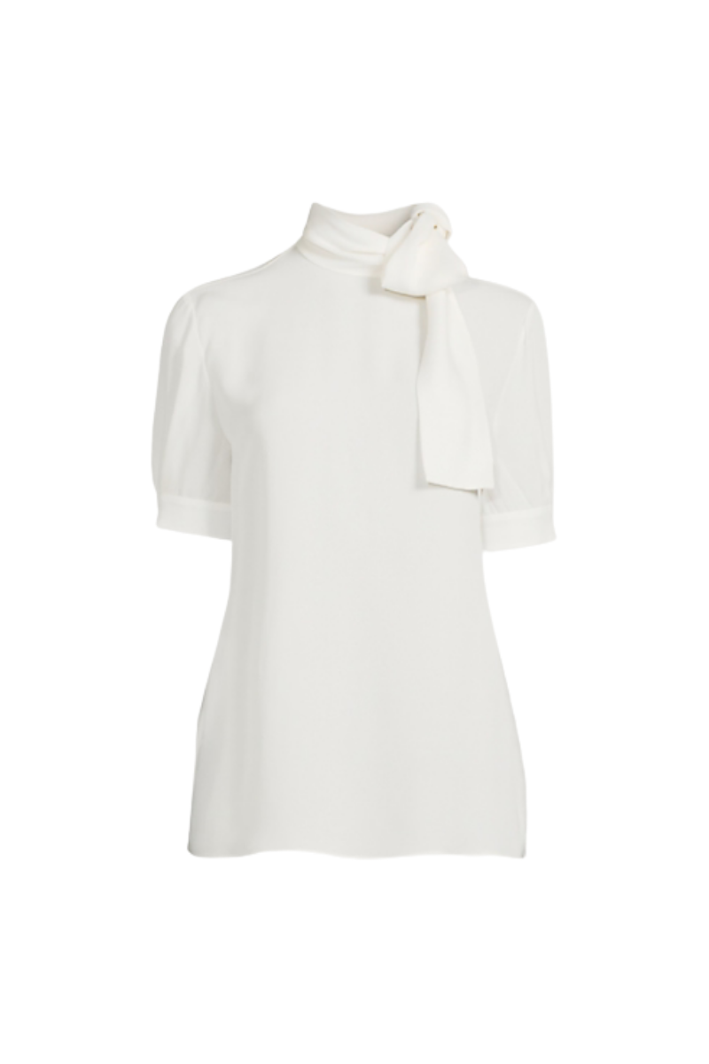 Valentino Garavani high neck silk georgette top in white
