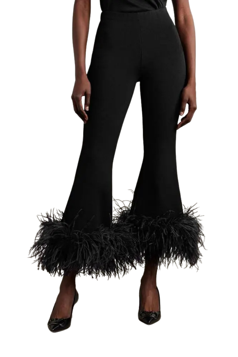 Valentino Women¡¯S Cropped Feather-Trimmed Knitted Flared Pants Nero 4B3KF01N8F0_0NO