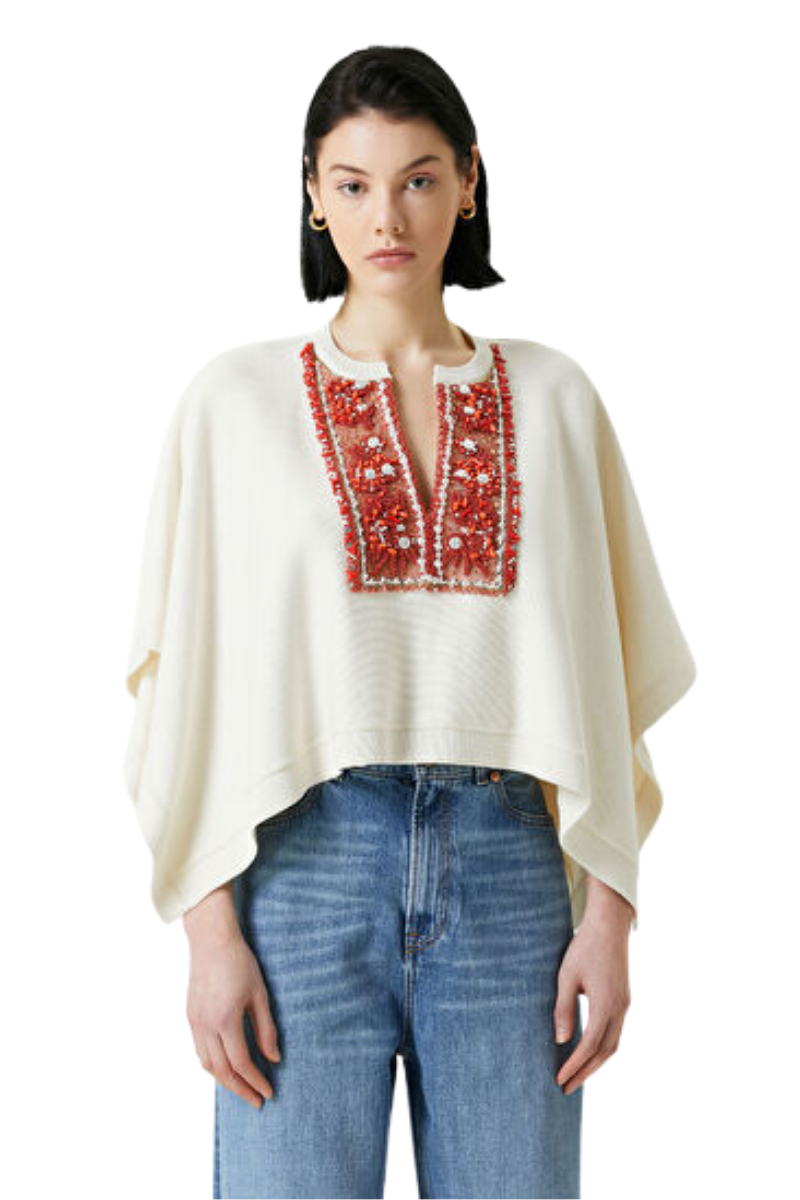 Valentino Cream Embroidered Cape Avorio/Corallo 4B3KS02V8DQ_LD5