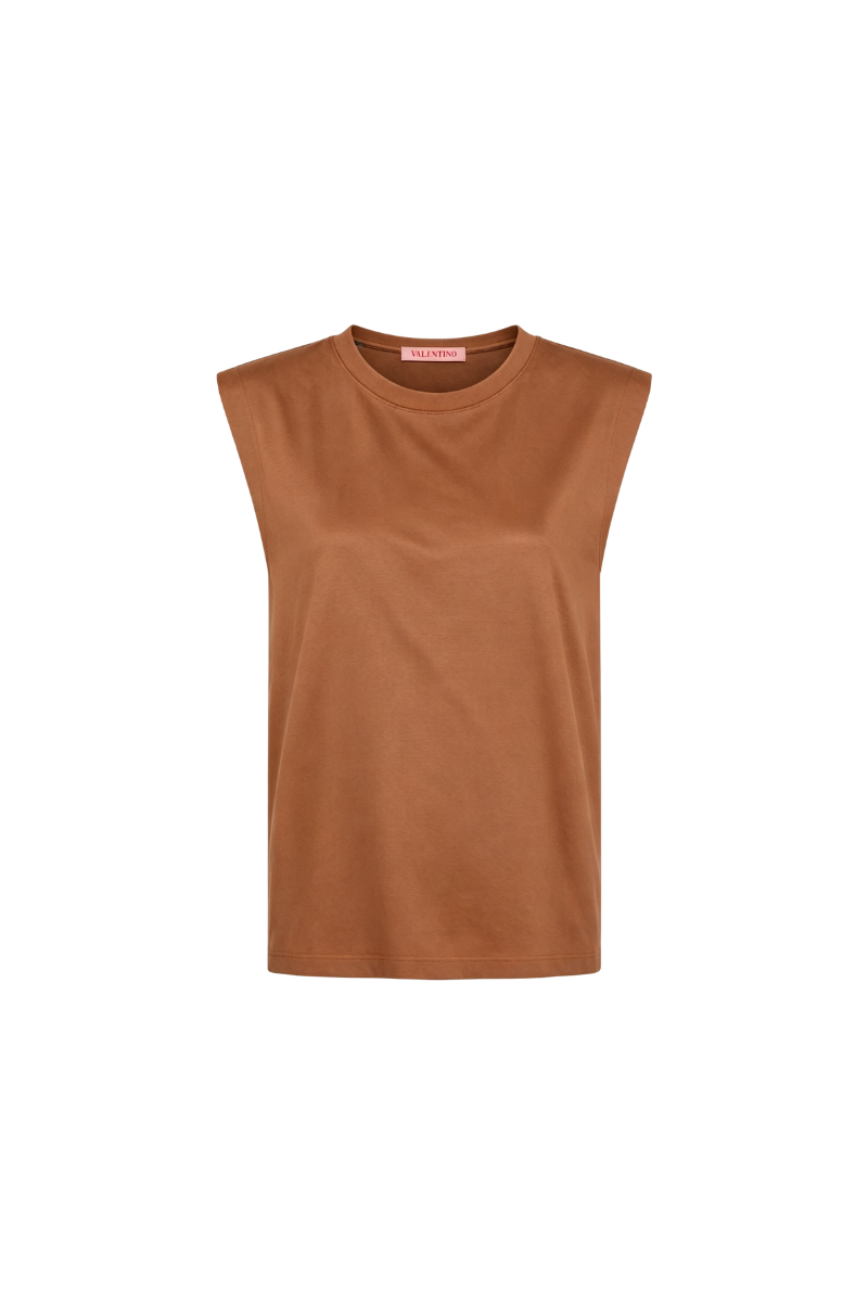 Valentino Garavani Padded-Shoulder Cotton Top Beige 4B3MG22M8GG_0BG