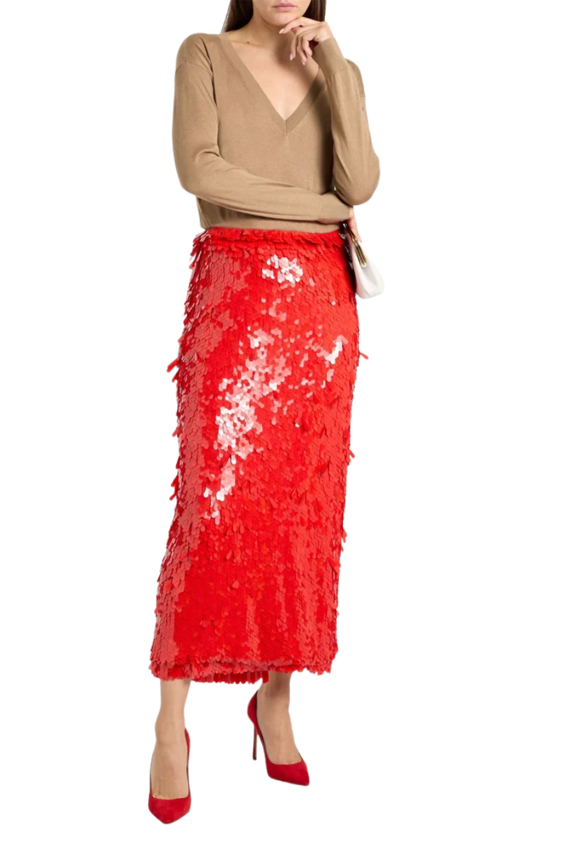 Valentino Sequined Midi Skirt Rosso 2B0RA9U01ED_157