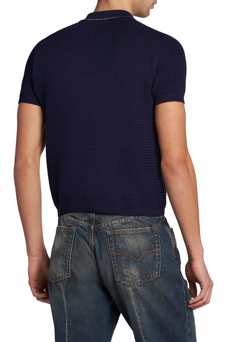 Versace Cotton Polo Sweater-Navy