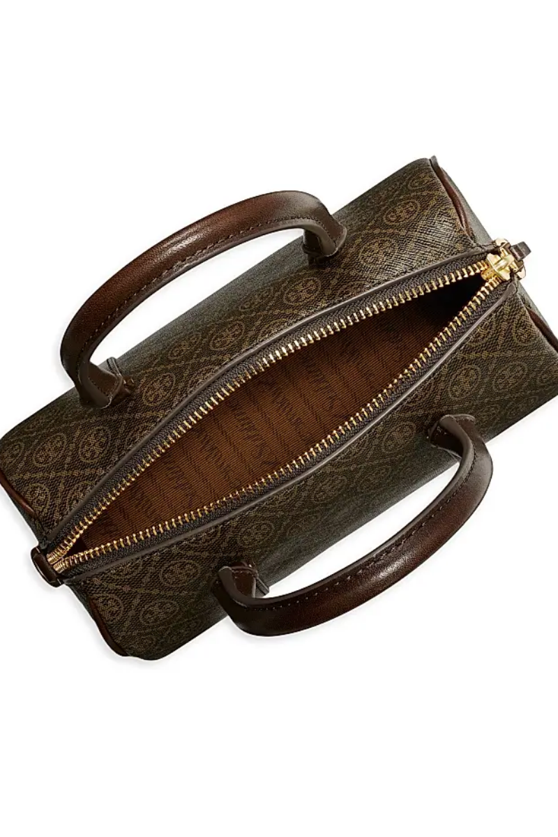 Tory Burch T Monogram Coated Canvas Petite Barrel Bag in French Press