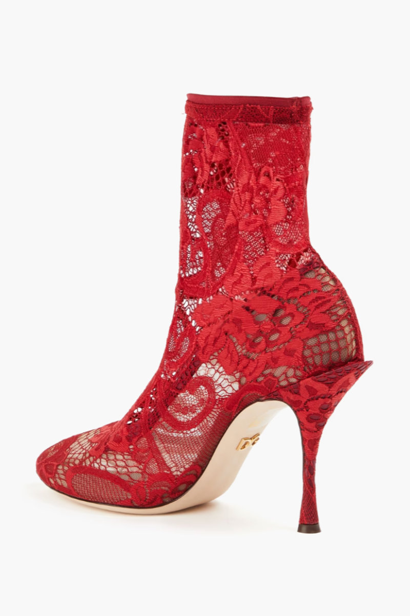 Dolce & Gabbana Stretch Lace Boot Red