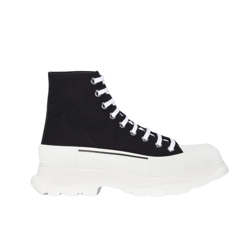 Mens | Alexander McQueen Tread Slick High-Top Sneakers (Black/White)