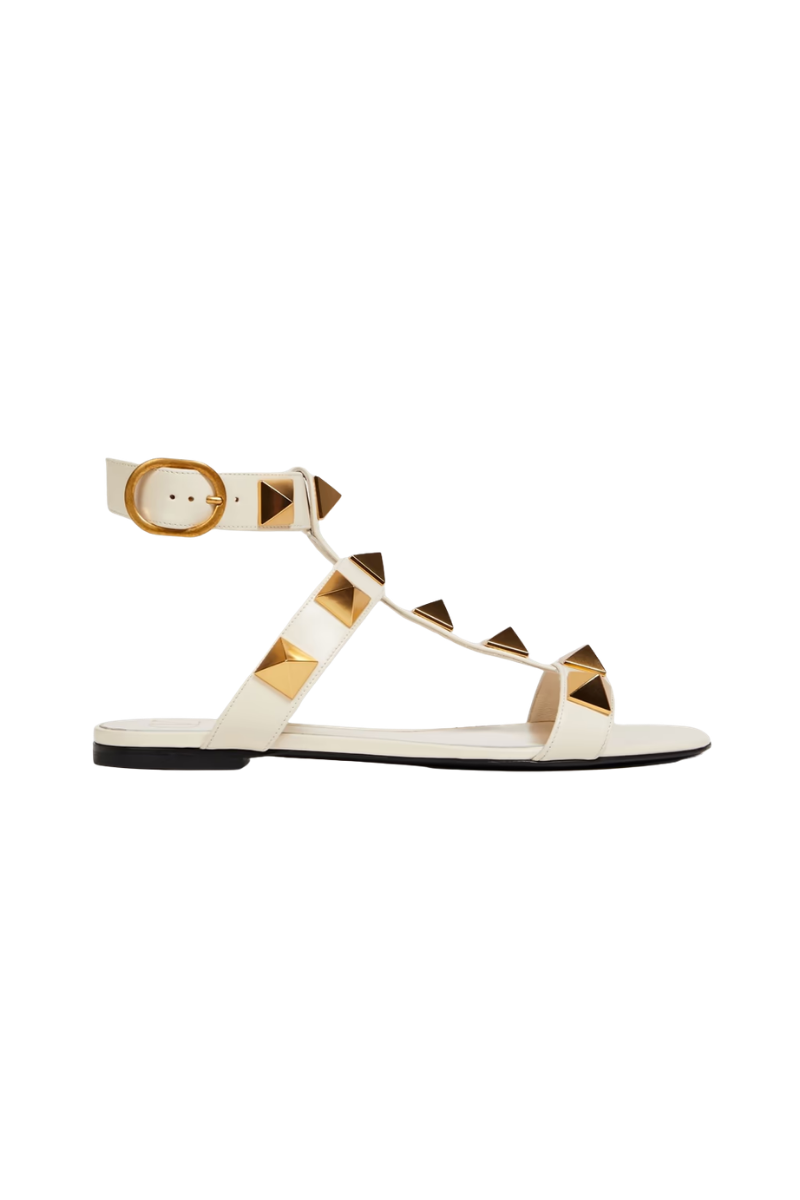 Valentino Garavani Roman Stud leather sandals In Ivory