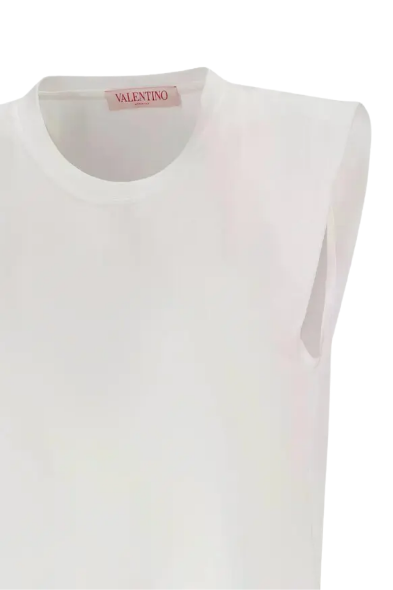 Valentino Garavani Padded-Shoulder Cotton Top Bianco 4B3MG22M8GG_0BO