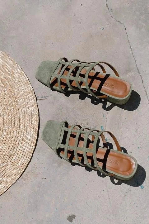 Grid Green Suede Sandals