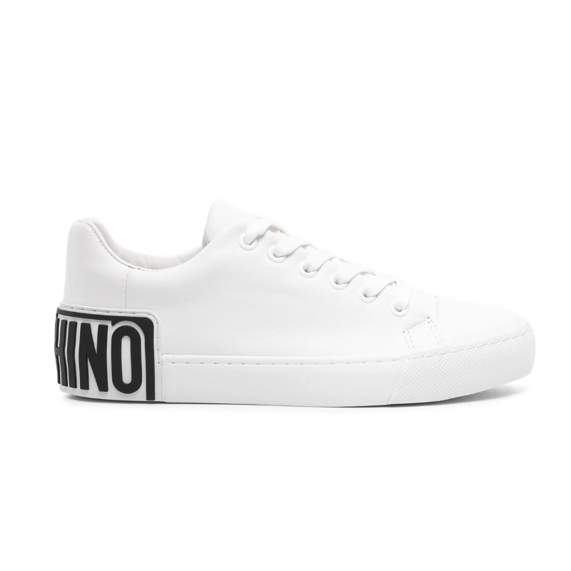 Mens | Moschino Logo-Embellished Leather Sneakers (White/Black)