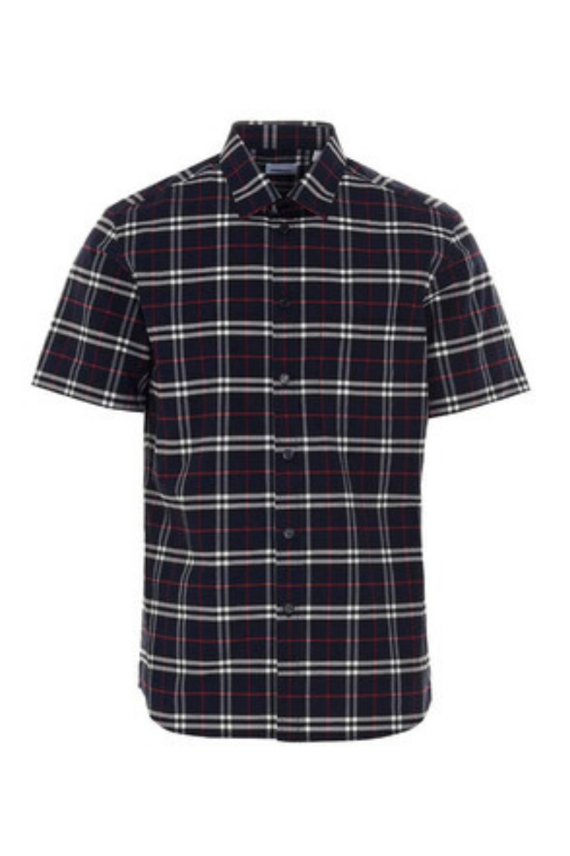 Burberry Men's Check Stretch Cotton Shirt - Navy