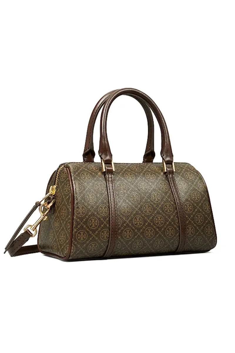 Tory Burch T Monogram Coated Canvas Petite Barrel Bag in French Press