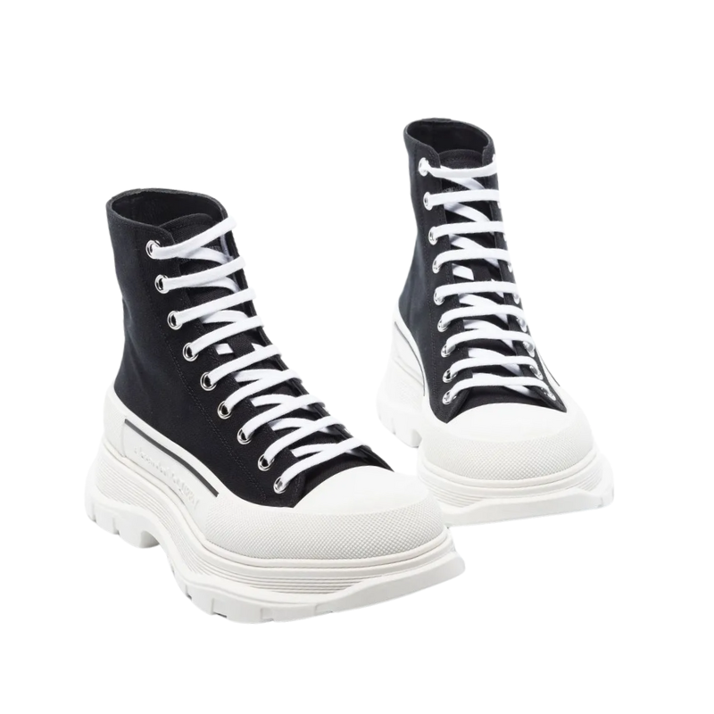 Mens | Alexander McQueen Tread Slick High-Top Sneakers (Black/White)