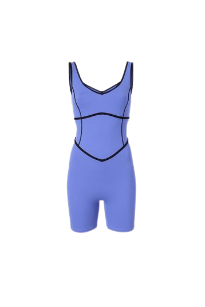 Bandier V-Neck Tempo Contrast Seam Playsuit Baja Blue/Black BND10165