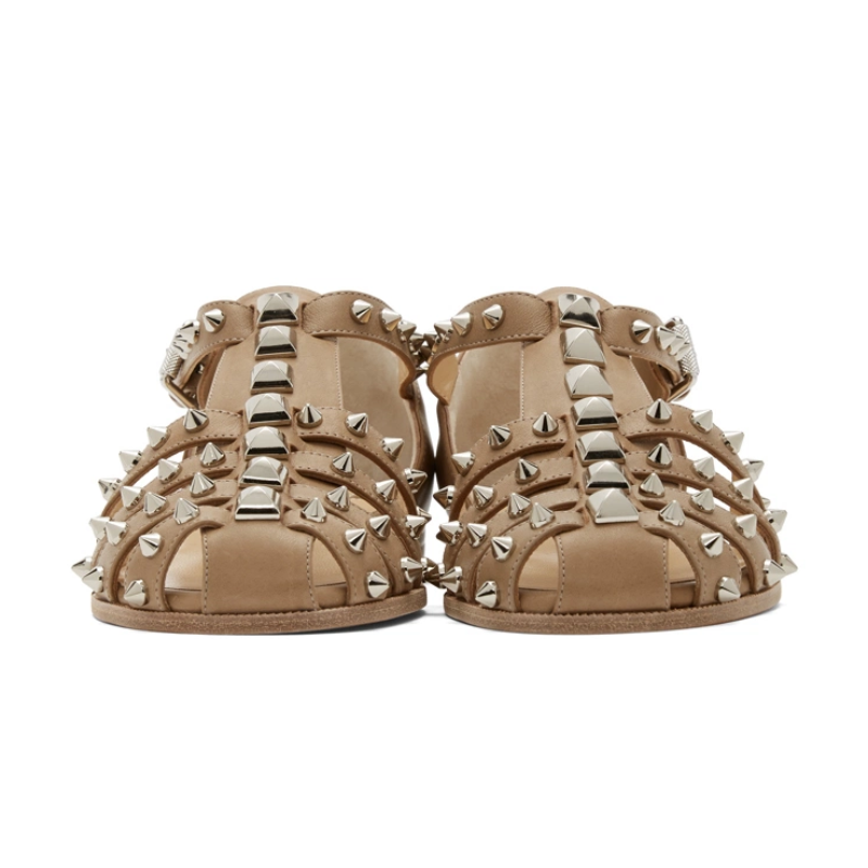 Womens | Christian Louboutin LoubiClou Flat Sandals Tan Fennec