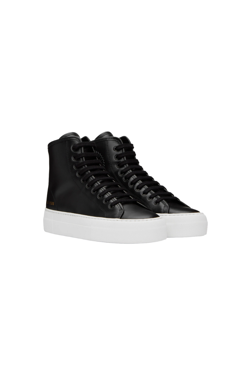 Common Projects Tournament High Super In Leather Womens 4018-Black/White