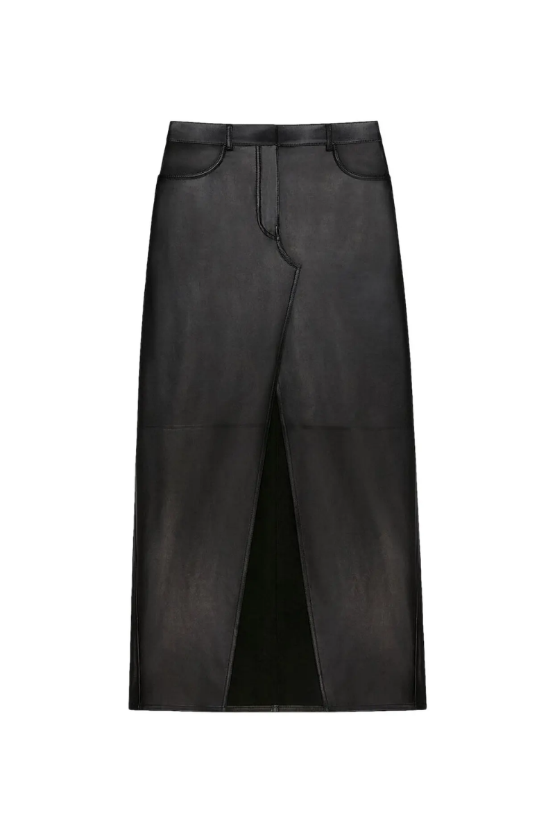 Givenchy Long Leather Skirt With Front Split_Black