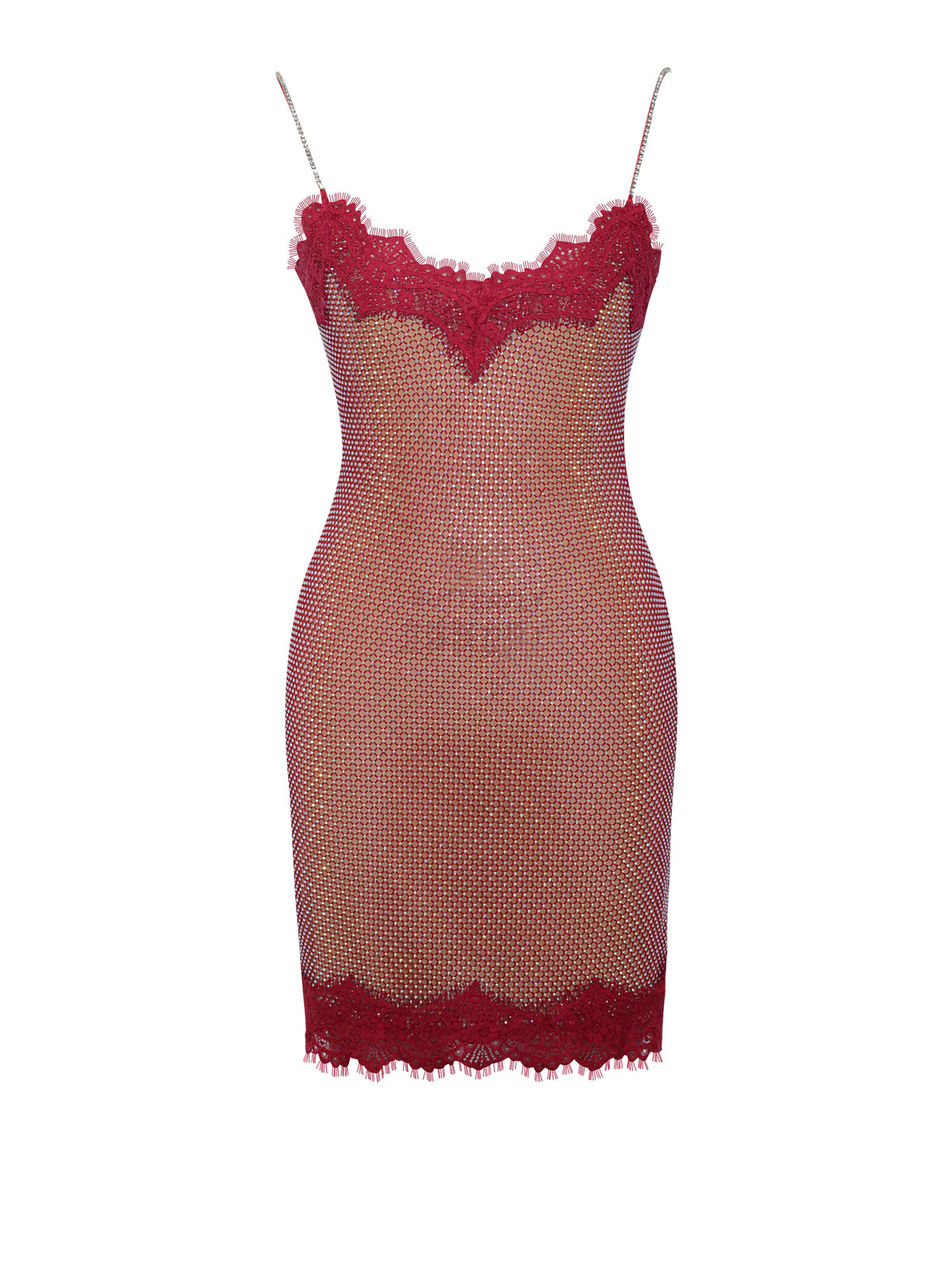 Remi Burgundy Mesh Rhinestone Lace Mini Dress(Archive Sale)