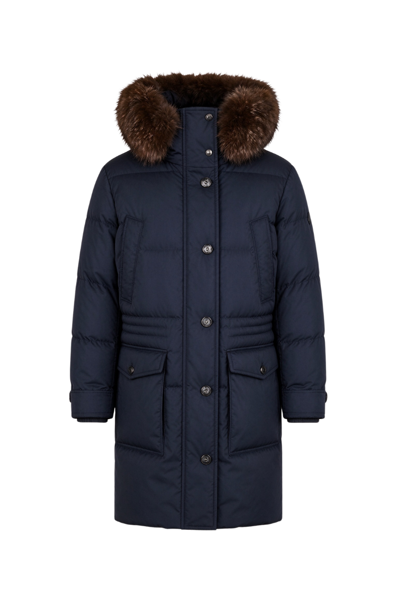 MooRER FINLANDIAGF Fur Trim Hooded Long Parka Blu