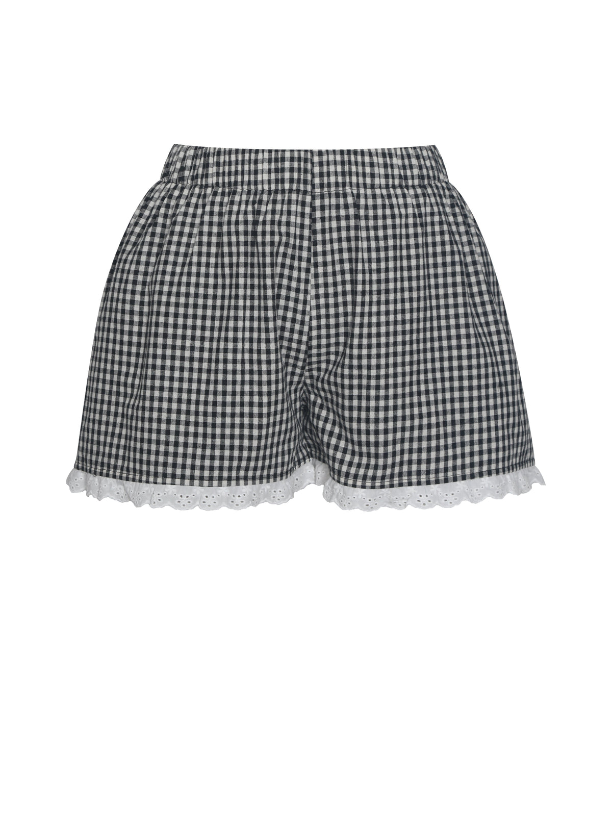 Qutayla Black Gingham Cotton Lace Trim Shorts
