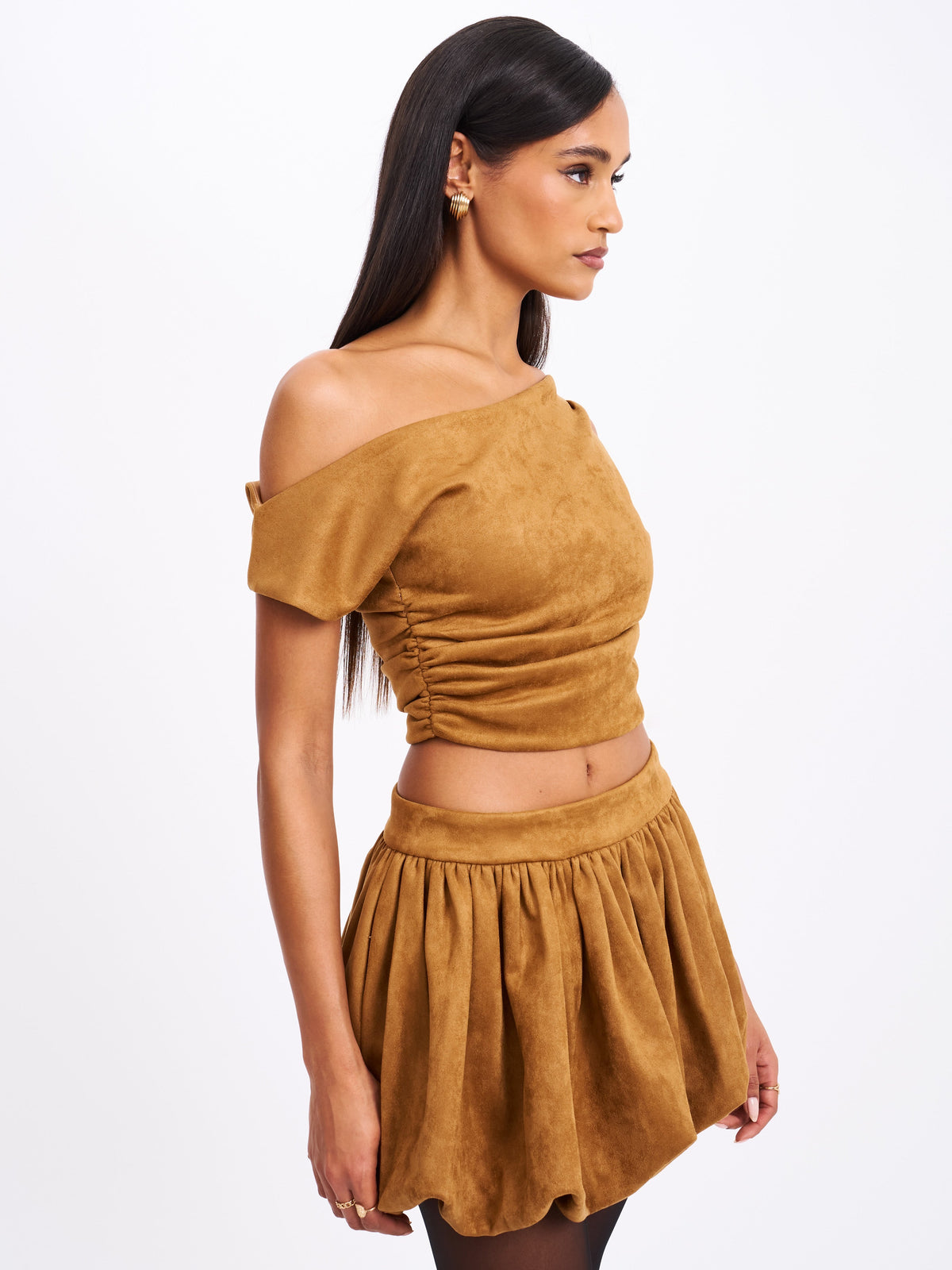 Yara Brown Suede Slash Neck Tank Top (Archive Sale)