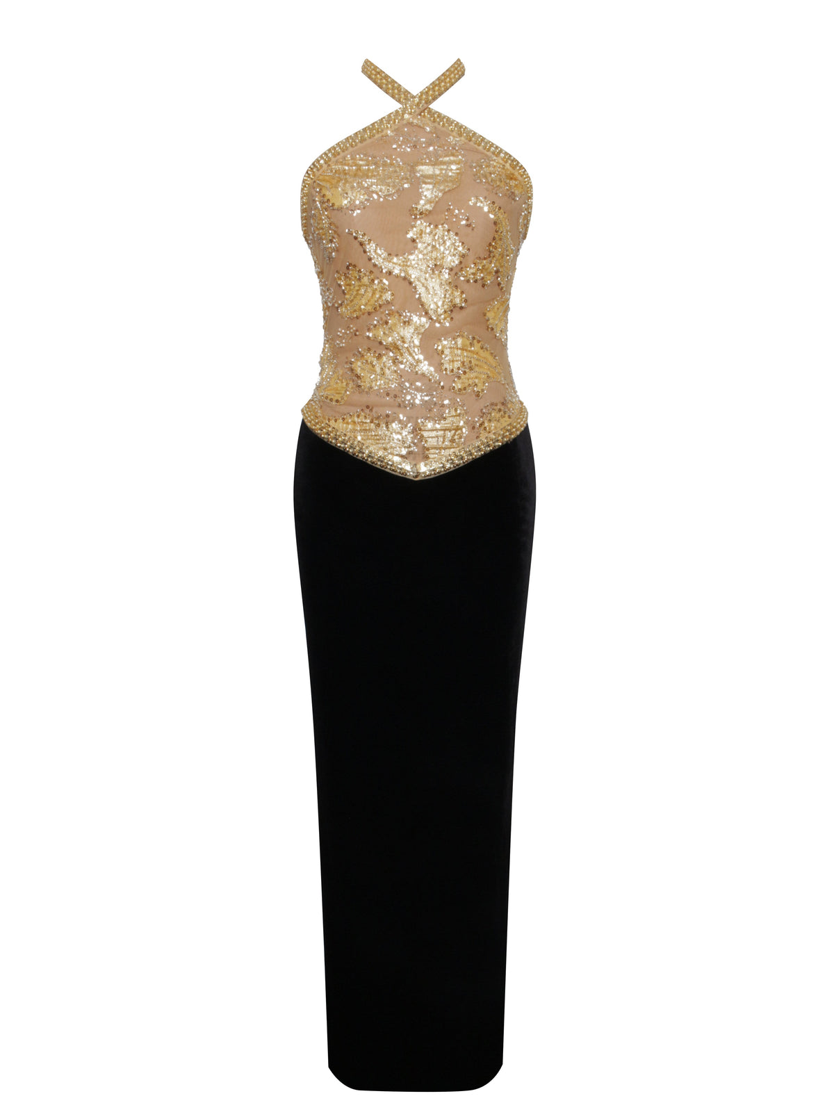 Gazelle Gold Embroidered Vintage Style Maxi Dress