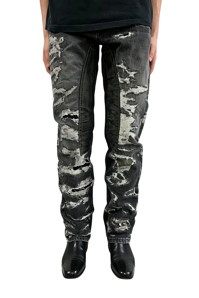 Givenchy Jeans In Destroyed Denim And Moleskin Black BM50VH5Y5Z