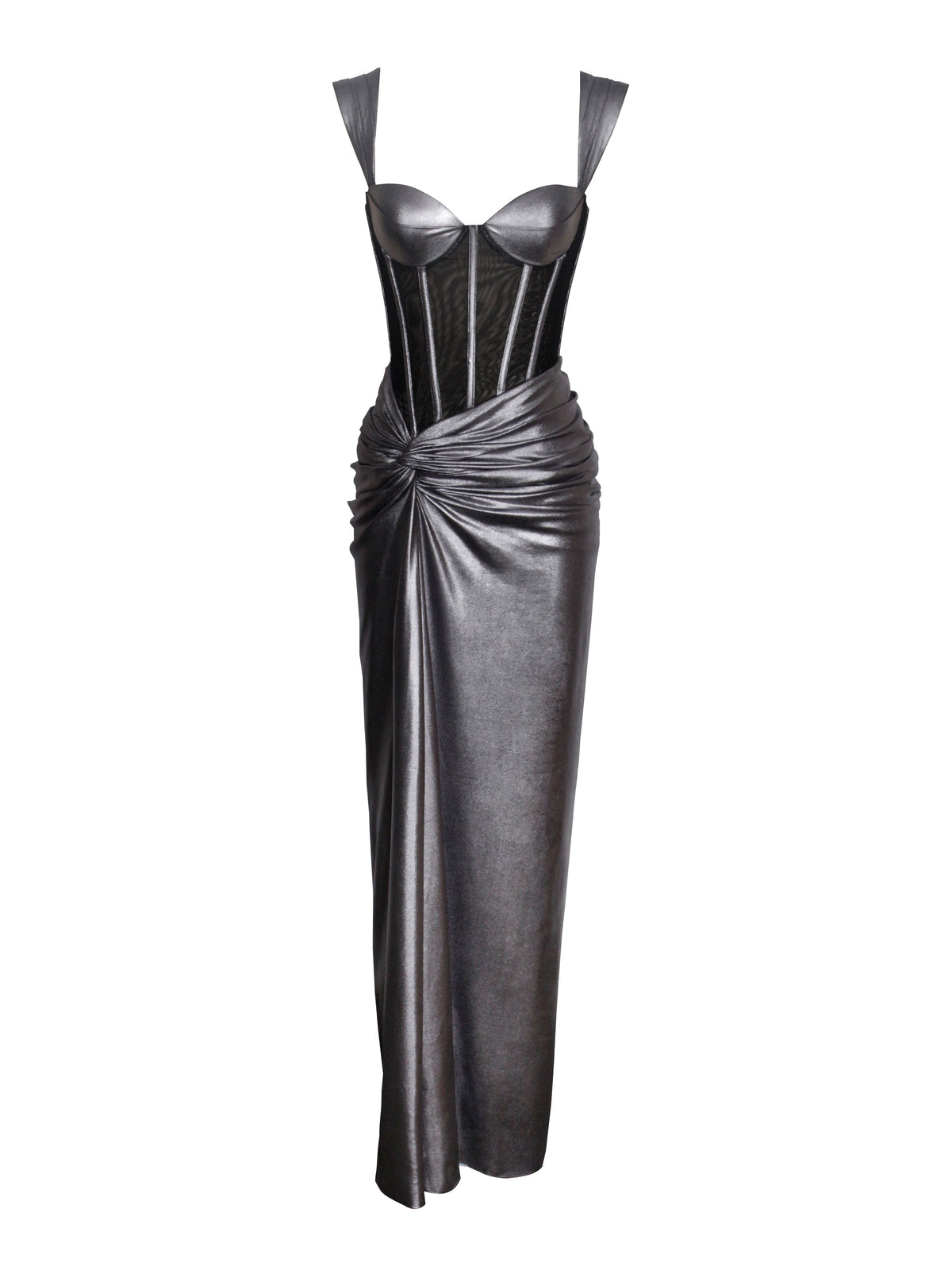 Odessa Silver Metallic Corset Maxi Dress (Archive Sale)
