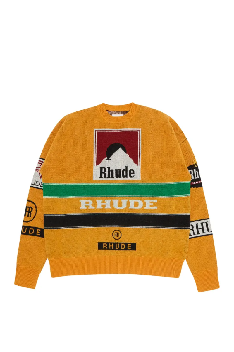 RHUDE Intarsia-knit Crew Neck Jumper - Orange/Multicolour