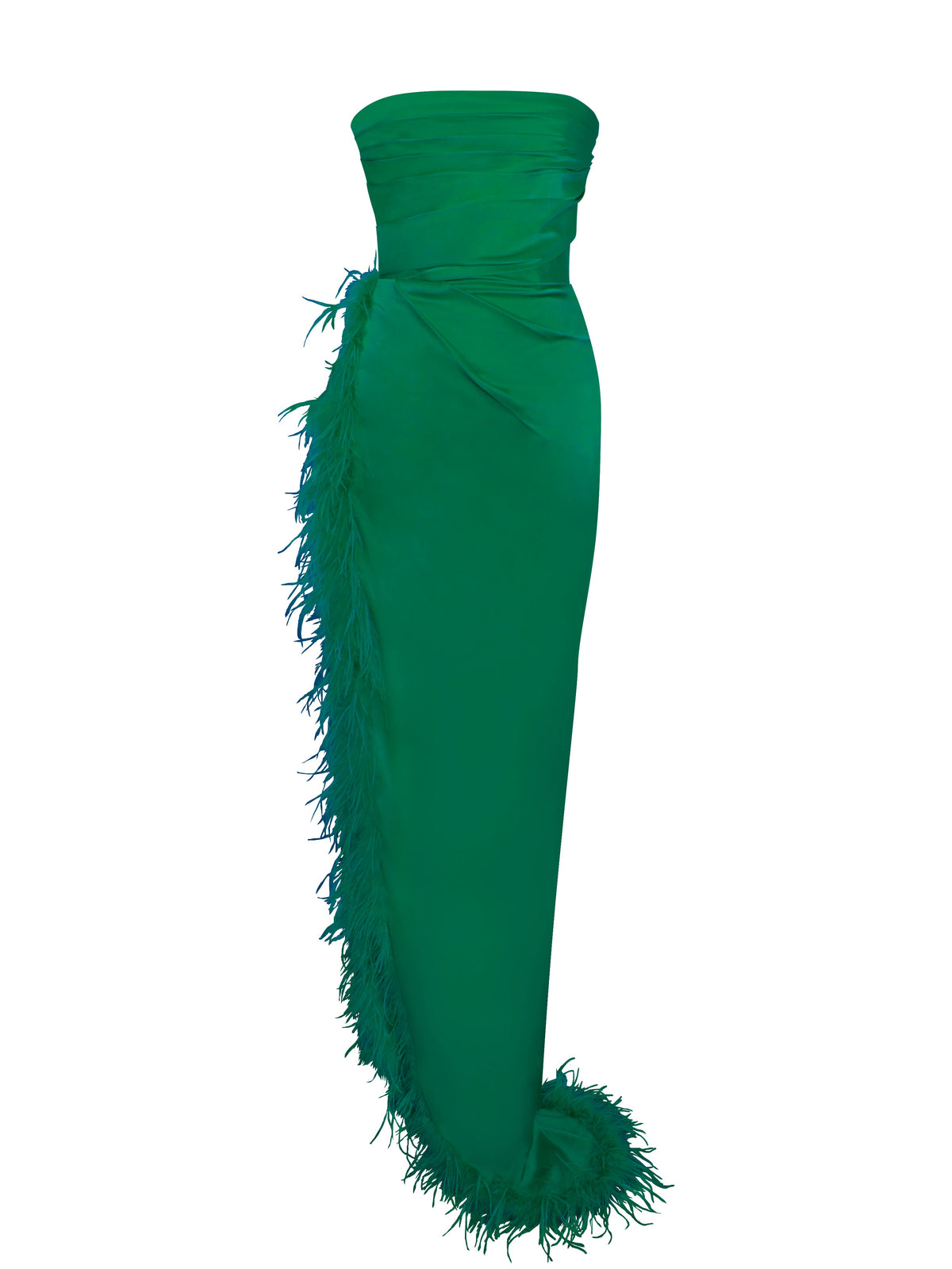 Perrin Emerald Green Feather Dress High Slit Gown (Archive Sale)