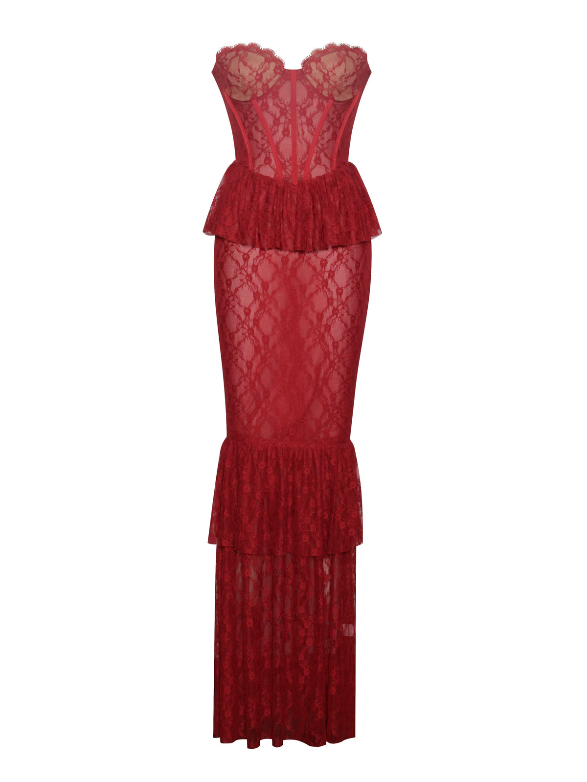 Quennell Burgundy Lace Corset Maxi Dress (Archive Sale)
