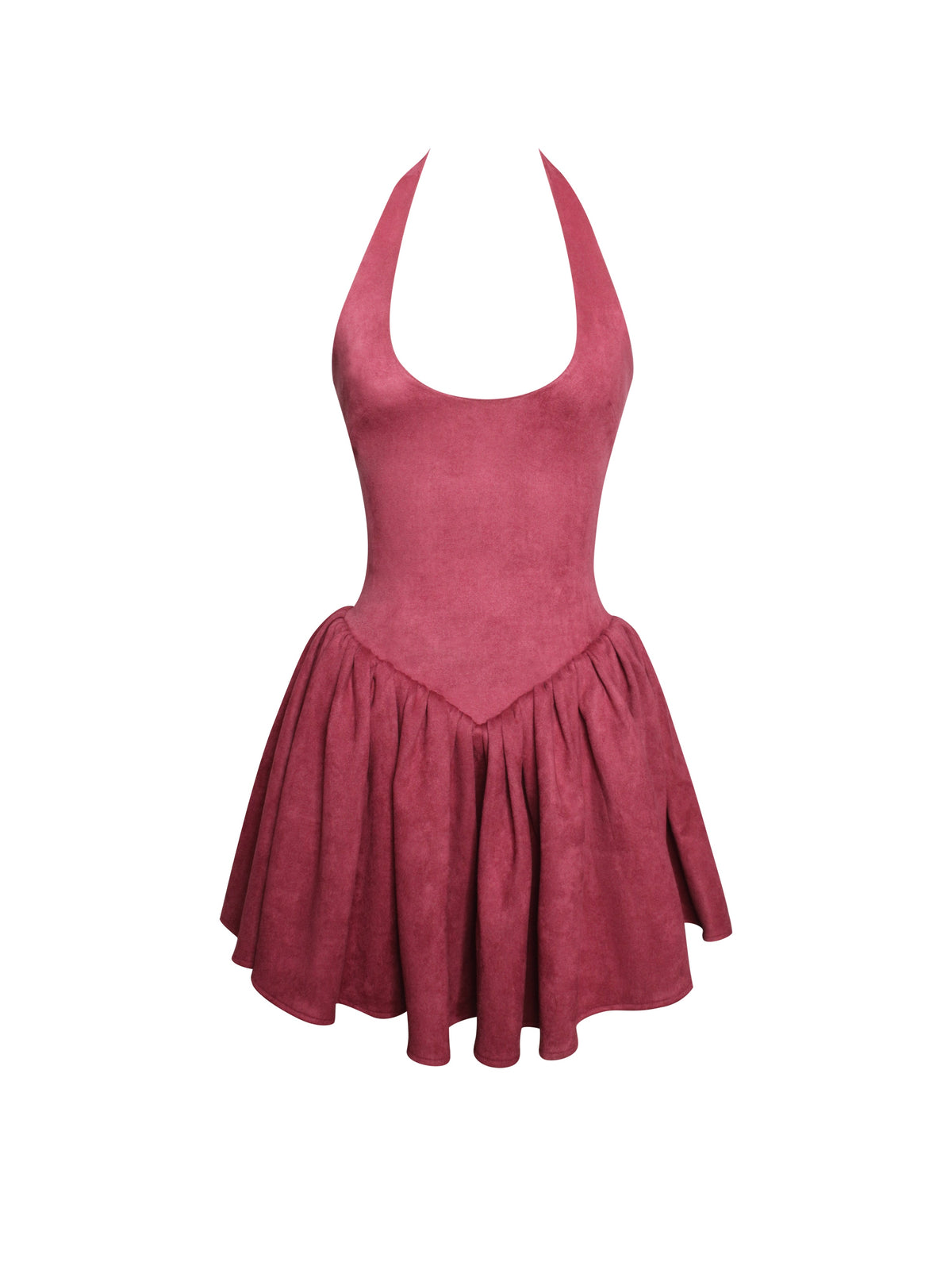 Hadorabra Burgundy Suede Halter Mini Full Dress (Archive Sale)