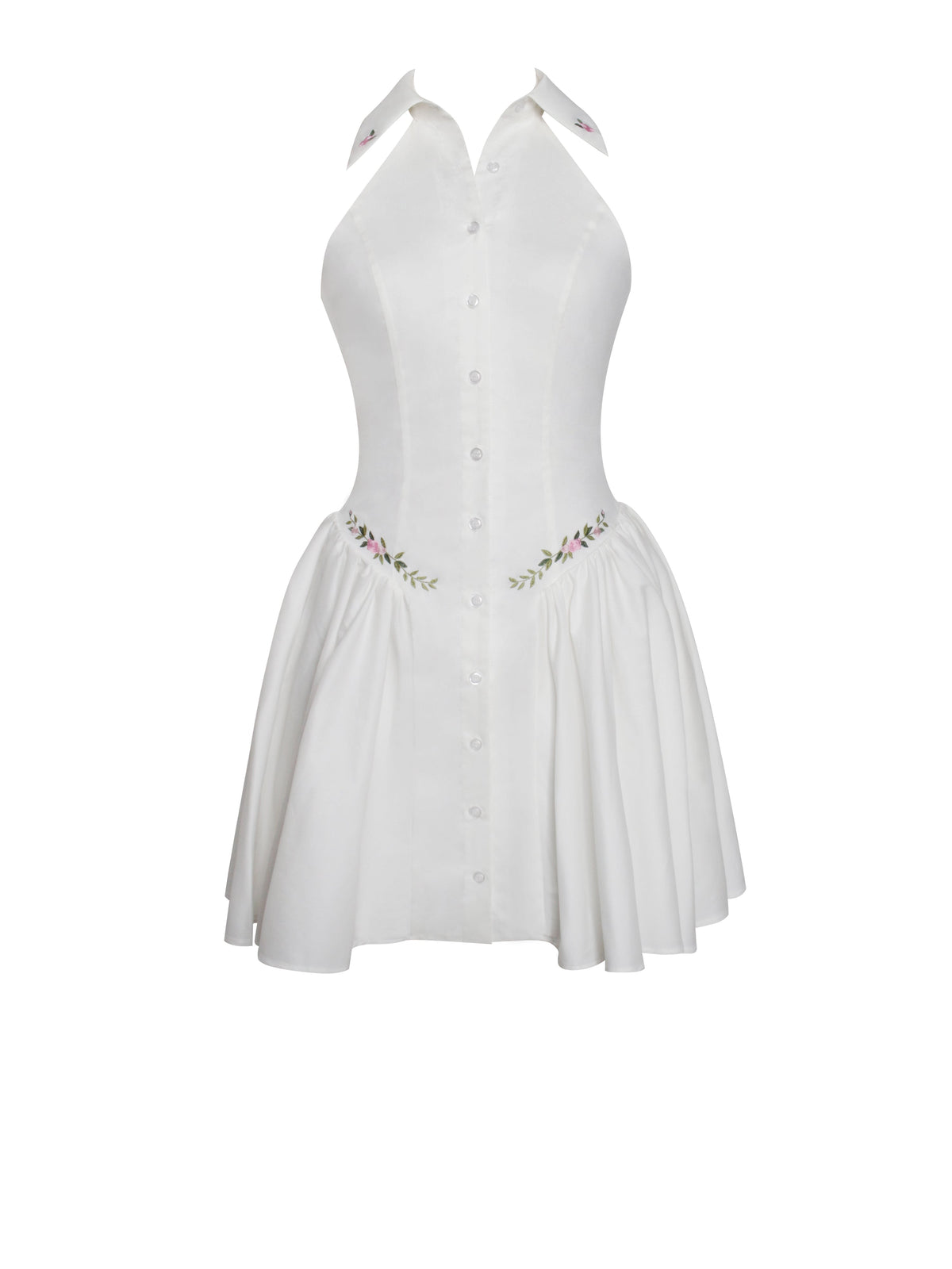 Hailey White Embroidered Collared Halter Drop Waist Mini Dress (Archive Sale)