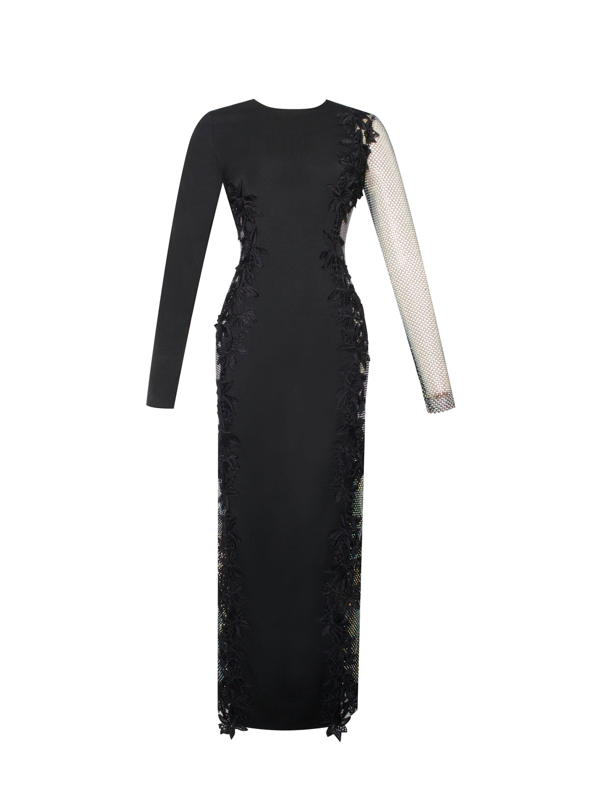 Bailey Lace Trim Crystal Net Cutout Long Sleeve Gown (Archive Sale)