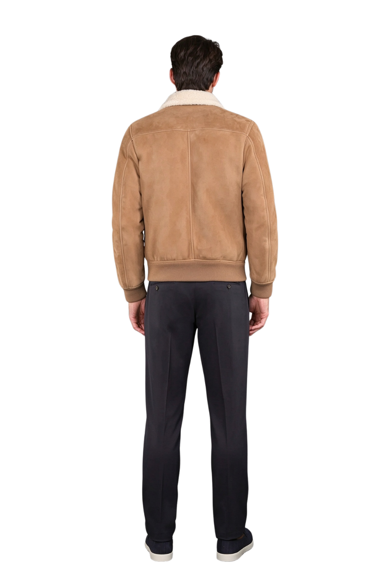 MooRER FIANO-ME7 Shearling Collar Bomber Jacket Camel