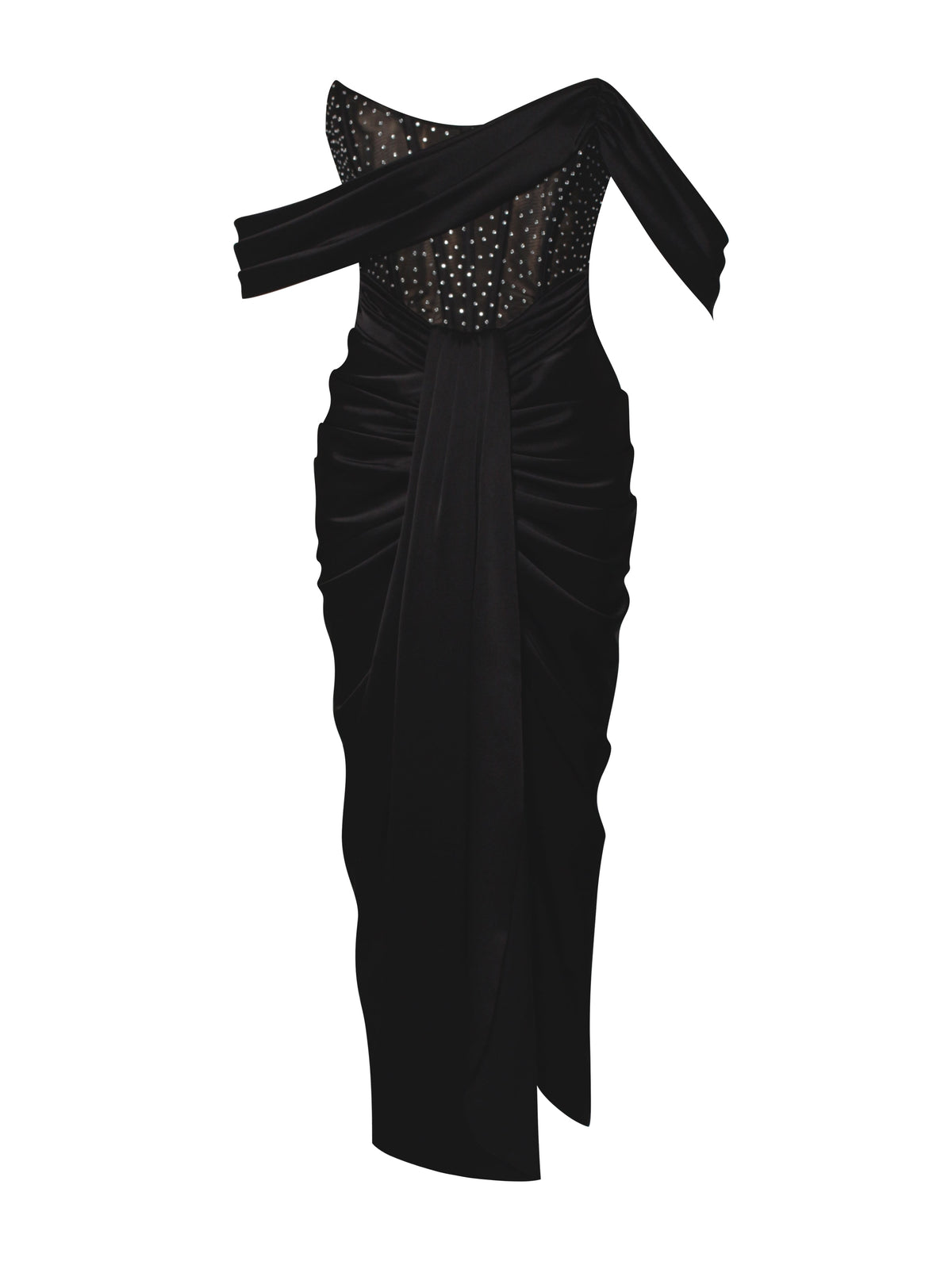 Stella Black Off Shoulder Crystal Corset Satin Gown (Archive Sale)