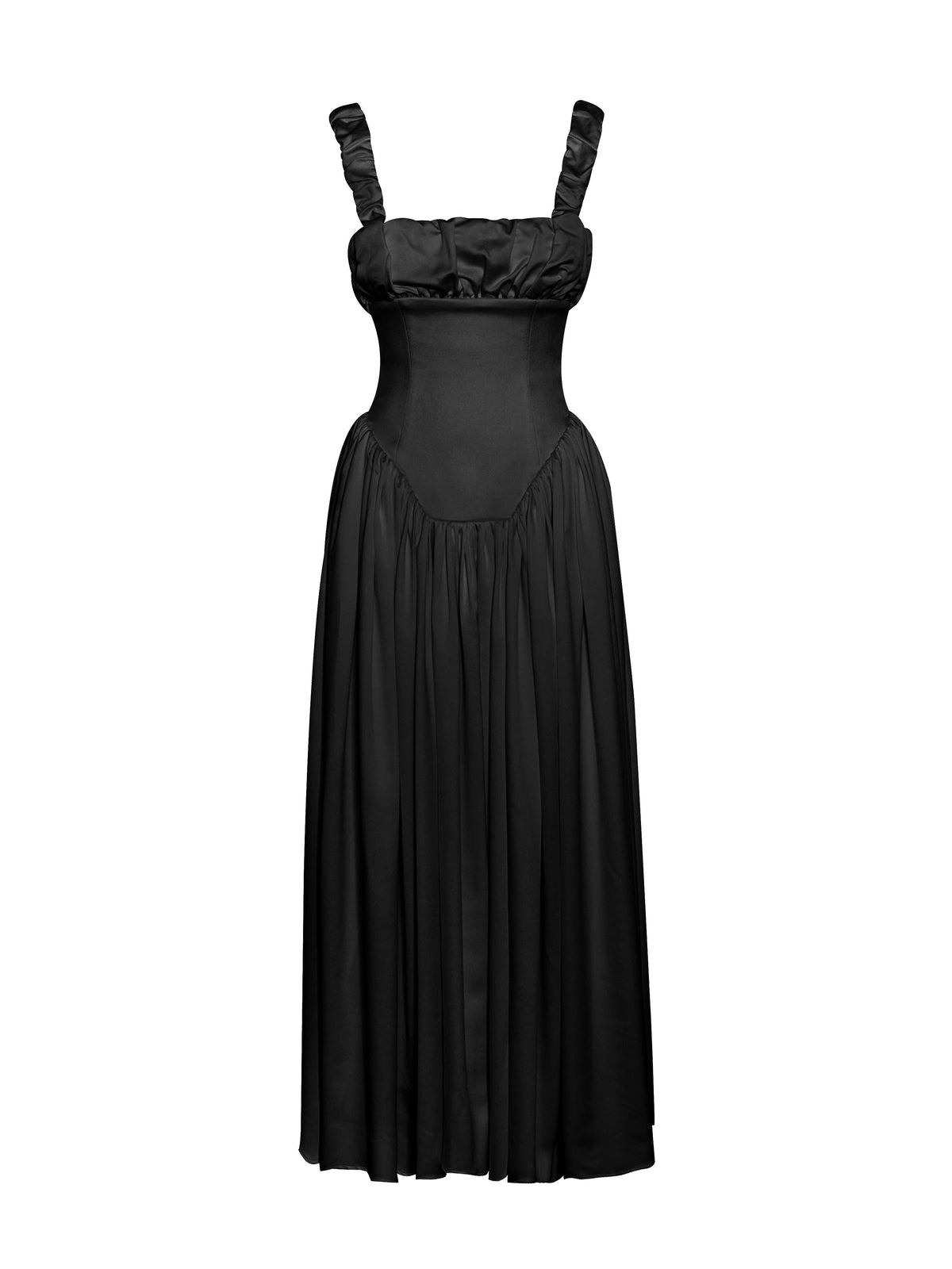 Noreen Black Satin Drop Waist Maxi Sundress (Archive Sale)