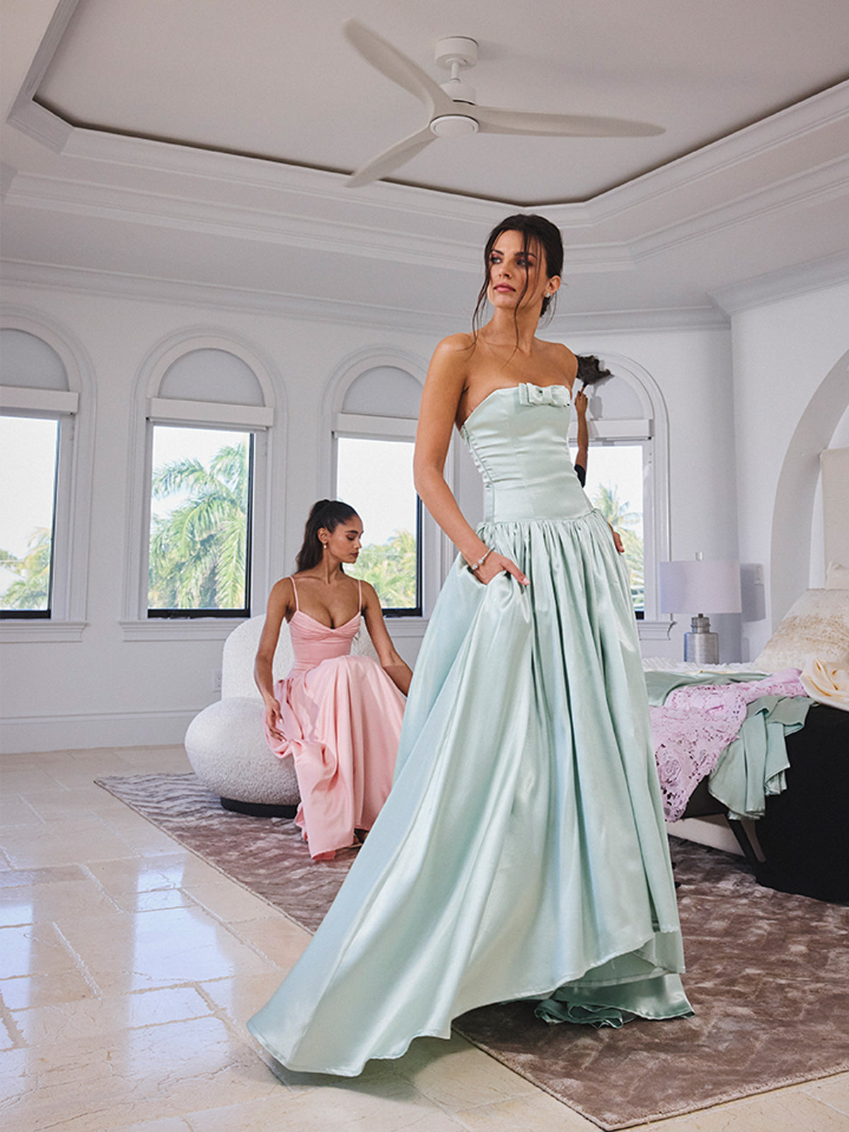 Lael Mint Green Back Button Trailing Gown (Archive Sale)