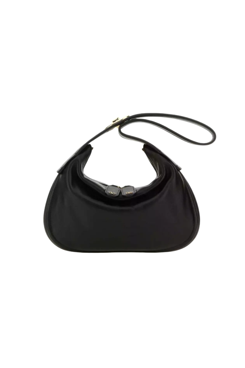Valentino Garavani Ruffle Hobo Leather Bag In Black